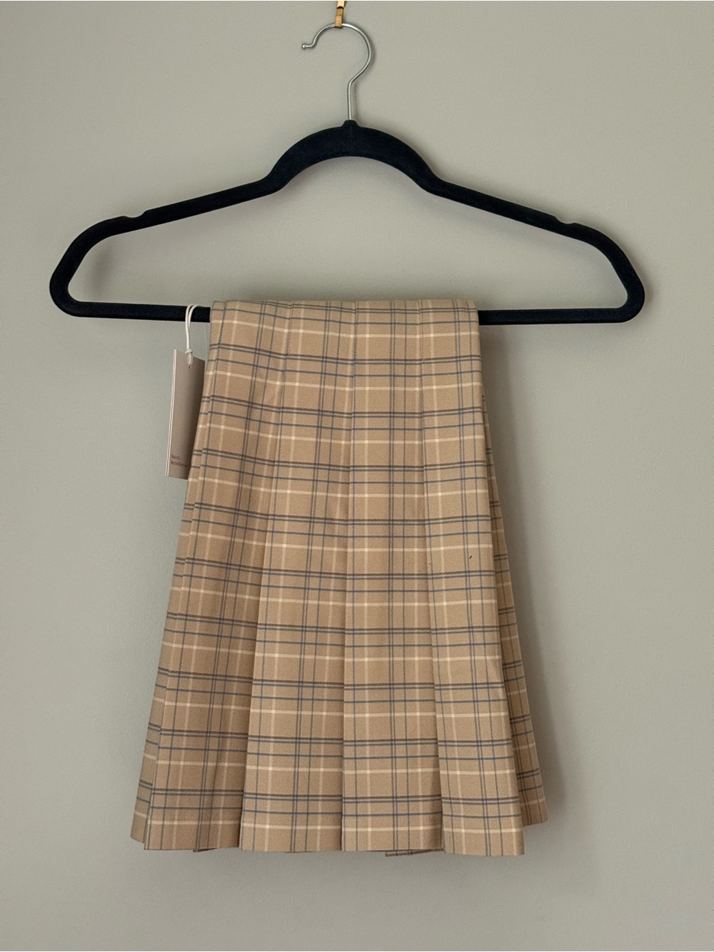 Sunday Best - Lightweight Pleated Blue and Beige plaid skirt